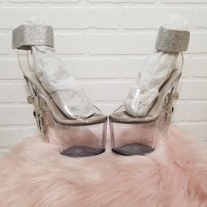 Pleasers Revolver 712 in Rhinestone Silver size 8